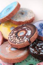 Load image into Gallery viewer, Chocolate frosted donut with nuts, original acrylic painting on canvas - 4 x 4 inches