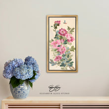 Load image into Gallery viewer, Eloise, a chinoiserie canvas wrap of pink peonies and butterfly