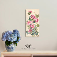 Load image into Gallery viewer, Eloise, a chinoiserie canvas wrap of pink peonies and butterfly