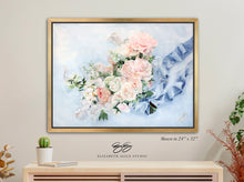 Load image into Gallery viewer, No. 234 Gratitude, peach and blue bouquet canvas wrap, available framed