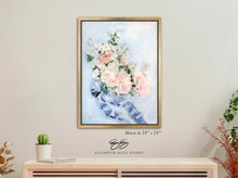 Load image into Gallery viewer, No. 234 Gratitude, peach and blue bouquet canvas wrap, available framed