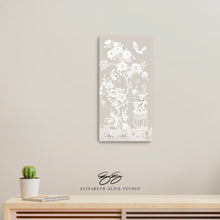 Load image into Gallery viewer, June, a tonal beige chinoiserie canvas wrap, available framed