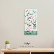 Load image into Gallery viewer, June, a green chinoiserie canvas wrap, available framed