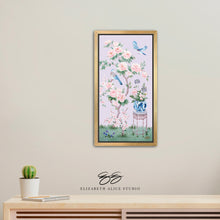 Load image into Gallery viewer, June, a lilac chinoiserie canvas wrap, available framed