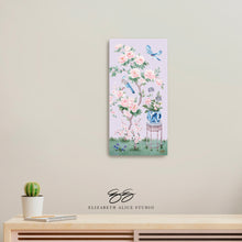 Load image into Gallery viewer, June, a lilac chinoiserie canvas wrap, available framed