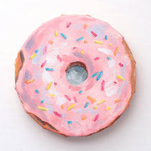 Load image into Gallery viewer, Pink sprinkle donut, original acrylic painting on canvas - 4 x 4 inches