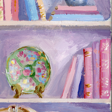 Load image into Gallery viewer, No. 523 Poodle reading on a pink chaise lounge, a fine art print on paper