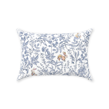 Load image into Gallery viewer, Bunny toile throw pillow, blue with colorful bunny