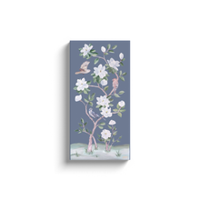 Load image into Gallery viewer, Songbirds and Magnolias, a dark blue chinoiserie canvas wrap