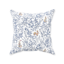 Load image into Gallery viewer, Bunny toile throw pillow, blue with colorful bunny