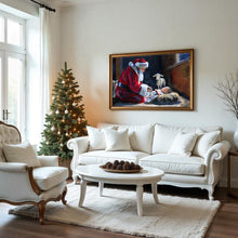 Load image into Gallery viewer, Santa kneeling before baby Jesus, a fine art print on paper