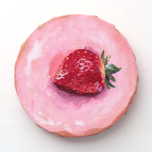 Load image into Gallery viewer, Strawberry donut, original acrylic painting on canvas - 4 x 4 inches