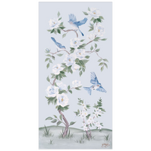 Load image into Gallery viewer, Bluebirds and Peonies, a light blue chinoiserie fine art print