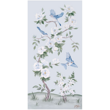 Load image into Gallery viewer, Bluebirds and Peonies, a light blue chinoiserie fine art print