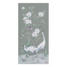 Load image into Gallery viewer, Cranes and Gardenias, a green chinoiserie canvas wrap