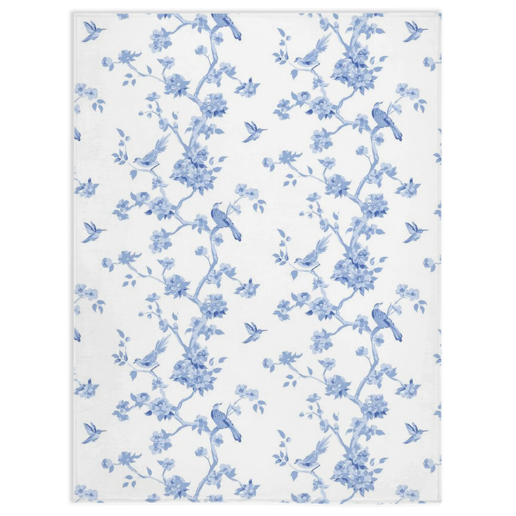 Minky blanket, Betsy chinoiserie blue and white trees