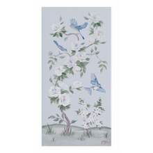 Load image into Gallery viewer, Bluebirds and Peonies, a light blue chinoiserie canvas wrap