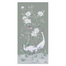 Load image into Gallery viewer, Cranes and Gardenias, a green chinoiserie canvas wrap