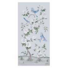 Load image into Gallery viewer, Bluebirds and Peonies, a light blue chinoiserie canvas wrap