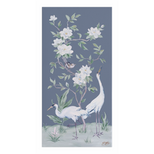 Load image into Gallery viewer, Cranes and Gardenias, a dark blue chinoiserie canvas wrap