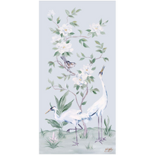 Load image into Gallery viewer, Cranes and Gardenias, a light blue chinoiserie fine art print