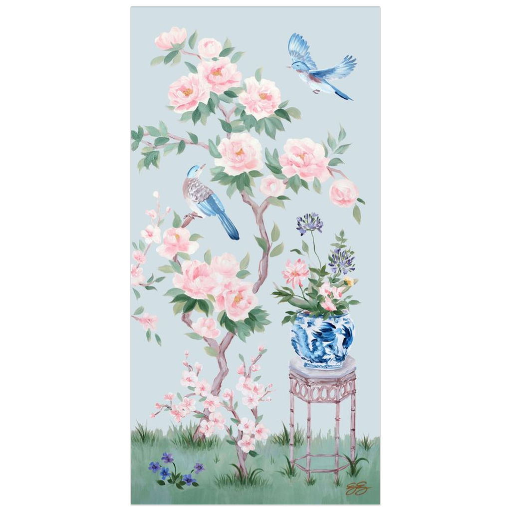 June, a blue chinoiserie fine art print on paper