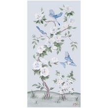 Load image into Gallery viewer, Bluebirds and Peonies, a light blue chinoiserie fine art print