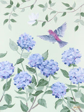 Load image into Gallery viewer, Purple Finch and Hydrangeas - 18 x 24