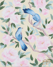 Load image into Gallery viewer, Bluebirds and Pink Peonies - 11 x 14