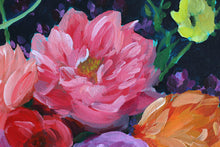 Load image into Gallery viewer, Navy chinoiserie bouquet with oranges - 24 x 30