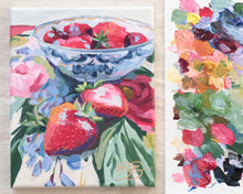 Load image into Gallery viewer, Still life painting of strawberries on floral fabric - 8 x 10