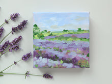 Load image into Gallery viewer, Elizabeth Alice Studio lavender field acrylic painting, original painting on canvas, blue purple and green landscape of a lavender field reminiscent of Provence, colorful landscape painting, modern abstract impressionist landscape art