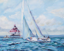 Load image into Gallery viewer, Sailboat Passing Thomas Point Lighthouse - 24 x 24
