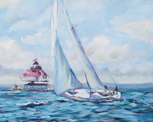 Load image into Gallery viewer, Sailboat Passing Thomas Point Lighthouse - 24 x 24
