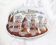 Load image into Gallery viewer, Kitchen refrigerator Magnet with internal temperature of baked goods. Bundt pound cake, cupcakes, quick bread, rich and lean breads. Magnet art by Elizabeth Alice Studio.