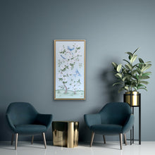 Load image into Gallery viewer, Bluebirds and Peonies - 21 x 41 framed