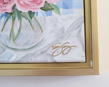Load image into Gallery viewer, Tea Roses and Gingham - 9 x 11 framed