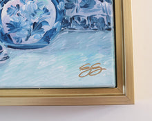 Load image into Gallery viewer, Pink Tulips, Blue Vase - 9 x 11 framed