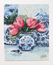 Load image into Gallery viewer, Pink Tulips, Blue Vase jigsaw puzzle