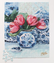 Load image into Gallery viewer, Pink Tulips, Blue Vase jigsaw puzzle