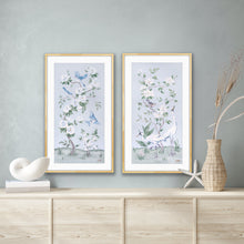 Load image into Gallery viewer, Cranes and Gardenias, a light blue chinoiserie fine art print