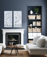 Load image into Gallery viewer, Cranes and Gardenias, a light blue chinoiserie canvas wrap