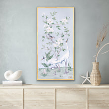 Load image into Gallery viewer, Cranes and Gardenias, a light blue chinoiserie canvas wrap