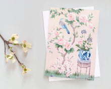 Load image into Gallery viewer, June pink chinoiserie note card set