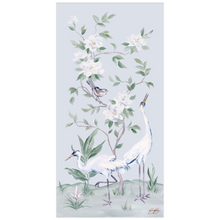 Load image into Gallery viewer, Cranes and Gardenias, a light blue chinoiserie fine art print