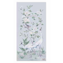 Load image into Gallery viewer, Cranes and Gardenias, a light blue chinoiserie canvas wrap