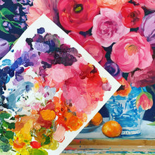 Load image into Gallery viewer, Navy chinoiserie bouquet with oranges - 24 x 30