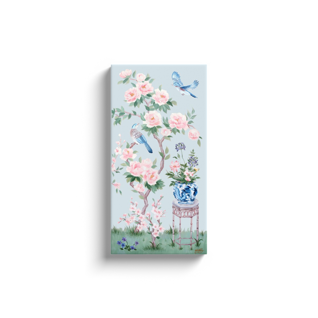 June, a blue chinoiserie canvas wrap