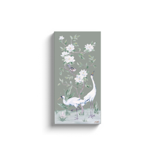 Load image into Gallery viewer, Cranes and Gardenias, a green chinoiserie canvas wrap