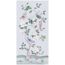 Load image into Gallery viewer, Songbirds and Magnolias, a light blue chinoiserie fine art print
